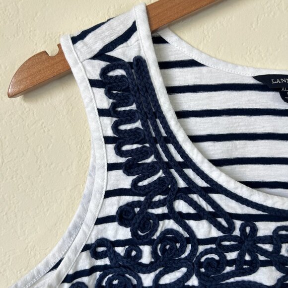 Lands End Top Womens XL Petite Navy Blue Striped Nautical Tank - Picture 4 of 7